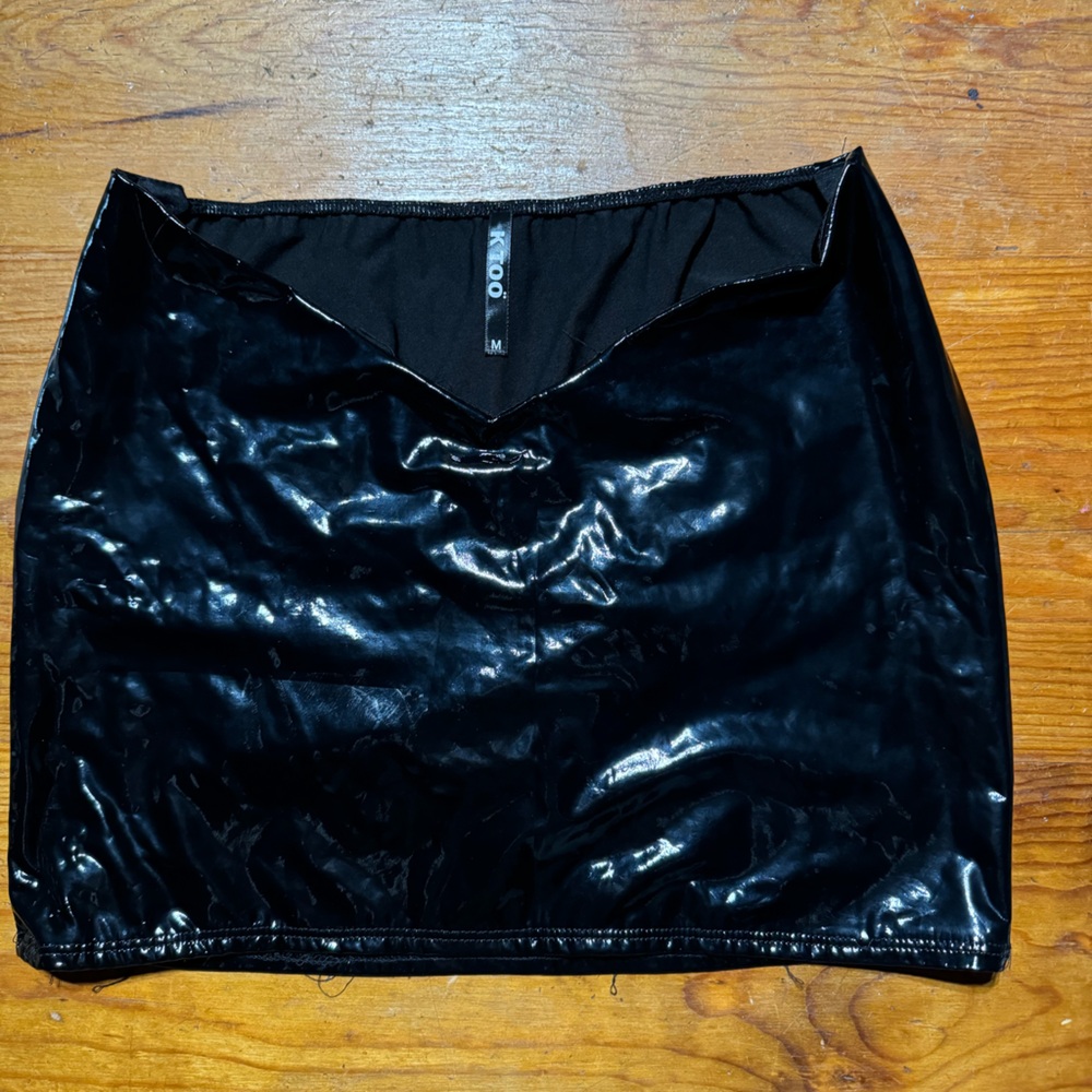 dolls kills black mini patent latex leather skirt faux